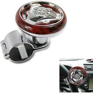 1 PC Car Steering Wheel Power Ball, ABS Alloy Inlaid with Rhinestones Smooth Steel Ball Bearing Knob, Auxiliary Single-arm Steering Parts, for Most Models (Peachblow)