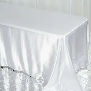Satin Rectangular Tablecloth 90"x132" White - Seamless Classy Table Cover for Weddings & Events