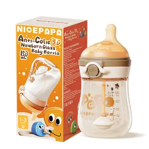 Nicepapa Natural Glass Baby Bottle 5 oz Anti-Colic 3.0 Newborn Milk Feeding 0+ Months Safe Gentle Nipple