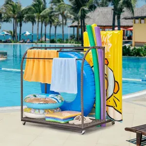 Outdoor Pool Holder Caddy Poolside Float Storage Patio Poolside Float Storage Basket w/ Rolling Wheels for Floaties, Noodles, Life Vests, Beach Balls