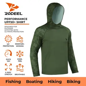 RODEEL 933 Sun Hoodie Shirts w/ Thumbhole Men UPF 50+ UV Protection Long Sleeve Lightweight Quick Dry Moisture Wicking Breathable Cooling Athletic Top Activewear for Outdoor Sport Workout Hiking Fishing Roofing Casual Sportswear, Holiday Gift