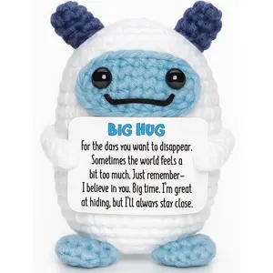 Handmade Positive Crochet Yeti with Encouragement Message Card – Emotional Support Gift for Friends or Coworkers, Handmade Crochet Figure