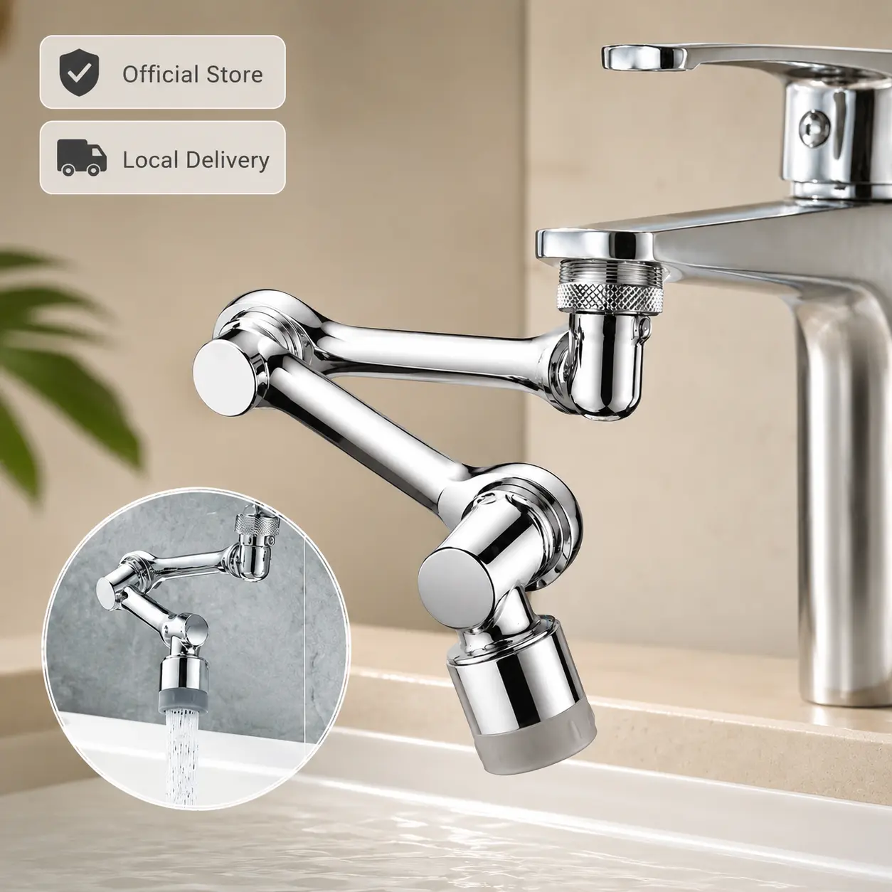 1440° Rotating Stainless Steel Robotic Arm Faucet with 360° Splash-Proof Nozzle Water-Saving Multi-Function Adapter Head Nickel-Plated Chrome Finish for Kitchen Bathroom Toilet Drinking Water Safe