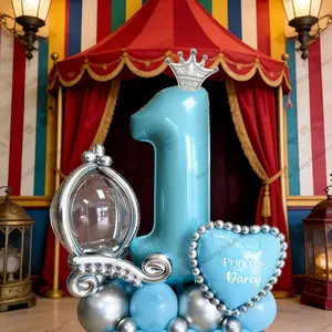 44pcs Lake Blue Number Gold Aluminum Foil Balloon Set, Castle Crown Theme, 1-9 Numbers Available, Baby Shower Decorations