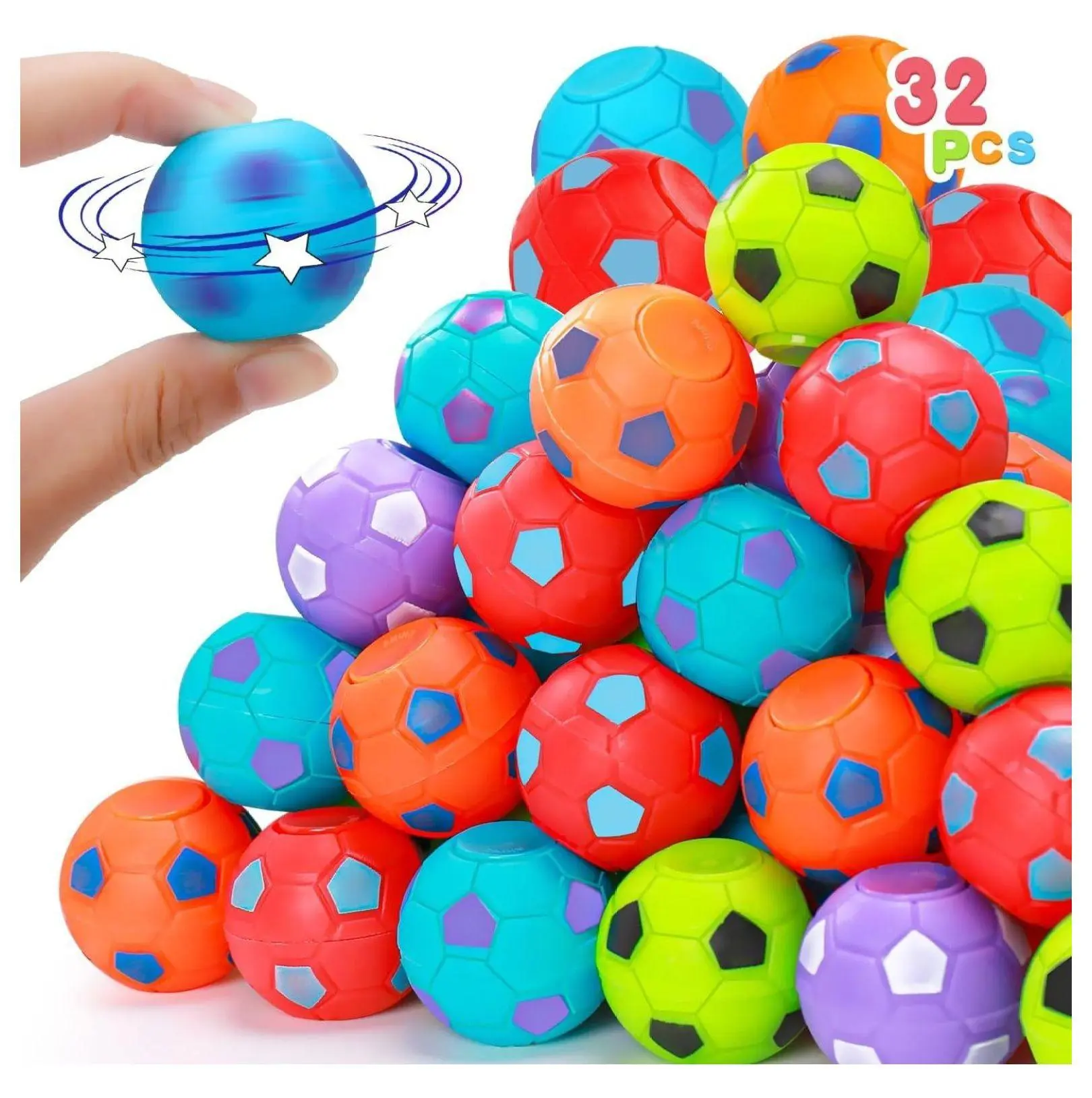 Plastic Mini Fidget Spinner Soccer Balls - 32-Pack Kids Focus Aid Sports Toys, Bulk Goodie Bag Stuffers for Party Favors, Classroom Prizes, Relaxation