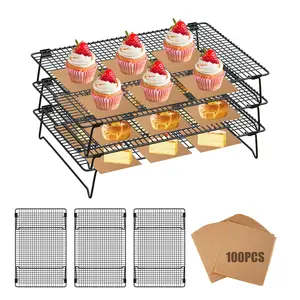 3-Tier Stackable Wire Cooling Rack Set Non-stick, ideal for cooling cookies, pizza, cakes, baking sheets (100 pieces), grilled meats, and cooking - Easy to clean, durable kitchen essential
