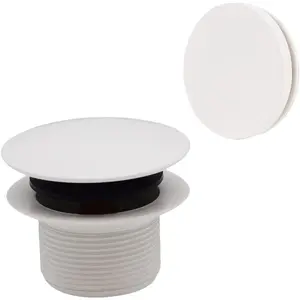 D398RK-50 1-1/2" NPSM Coarse Thread Mushroom Tip-Toe Bathtub Drain Stopper with Illusionary Overflow Faceplate, Powder Coat White