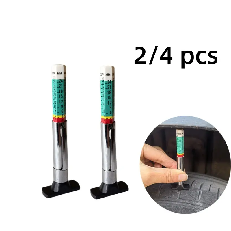 【Back to School】2/4 Counts 25mm Car Tire Tread Depth Gauge, Color Coded, Universal Car Tire Tread Depth Meter, Reads in MM and 32nds, Quickly Identifies Tire Tread Wear Condition-MM1