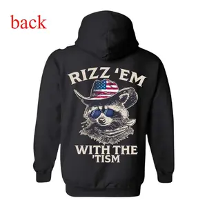 Patriotic Rizz ’Em With The ’Tism Hoodie – Cool Raccoon in Sunglasses and Cowboy Hat, Funny Statement Sweatshirt, Unisex Casual Wear for Humor and Bold Style Fans