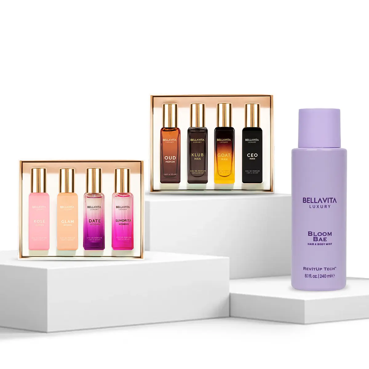 The Soft Romance Duo by Bellavita Luxury | Him & Her Perfume Gift Set & Bloom Bae Hair & Body Mist | Floral Woody & Signature Scents | Notes of Soft Florals, Woods & Musk | Long-Lasting Eau De Parfums & Revivable Water-Based Mist | Vegan & Cruelty-Free