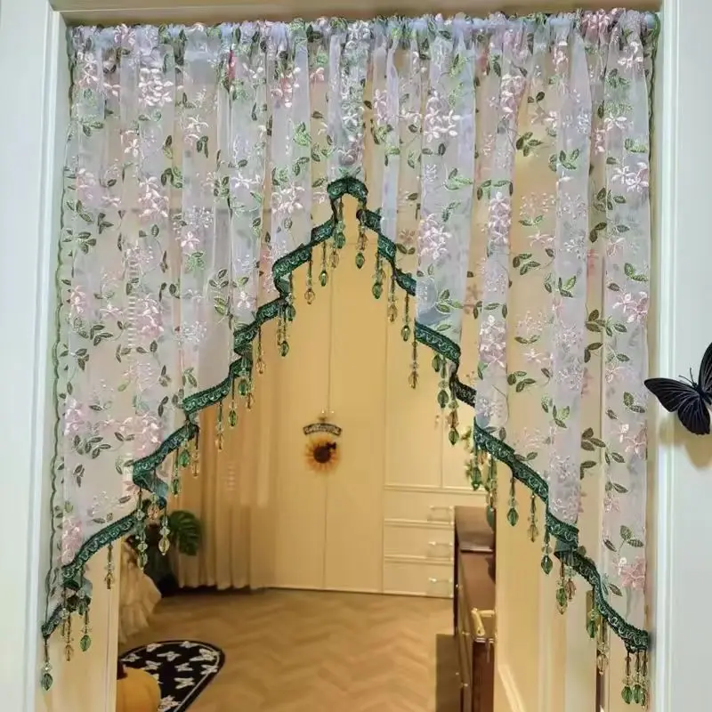 Playful and Whimsical Room Decor - Sheer Floral Lace Beaded Curtain, No-Drill Curtain, Essential Decor for Weddings, Birthday Parties, Halloween, and Christmas
