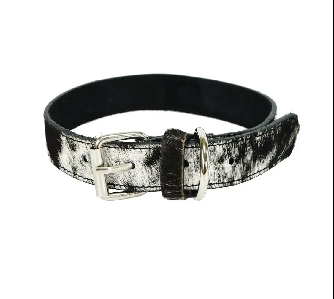 100% Cowhide Leather Dog Collar in Black and White and Brown and Cream