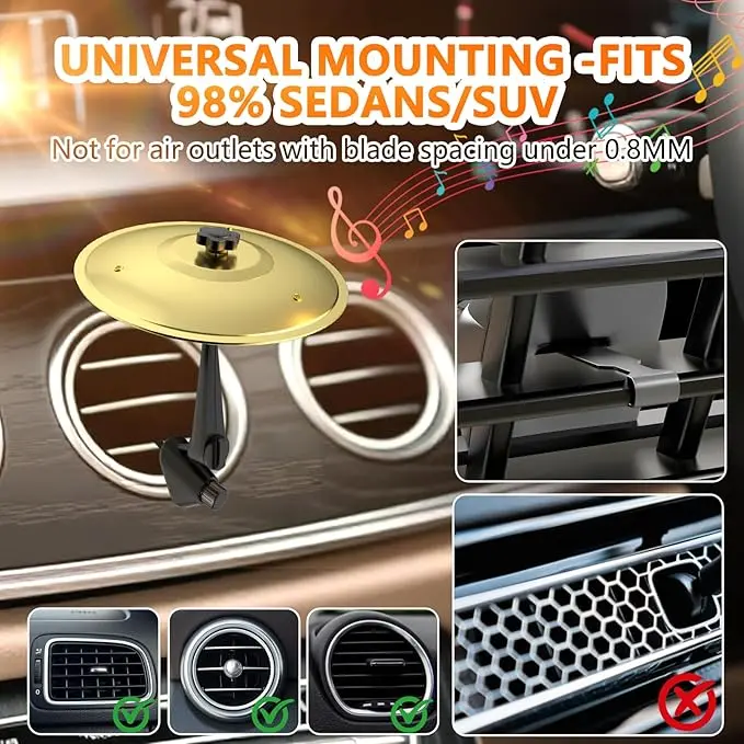 Mini Car Crash Cymbal Air Vent Clip, Car cymbal air outlet, Fun Car Drum Decor, Great Gift for Drummers & Music Lovers, Fits All Vehicles, Cars Accessories, Cool Car Stuff
