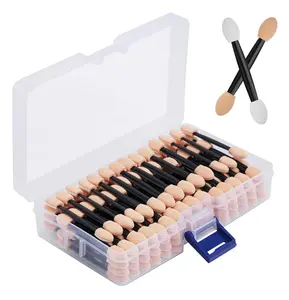 120PCS Dual-Sided Disposable Eyeshadow Sponge Applicators with Storage Container, 2.44" Makeup Brushes for Eye Shadow Application
