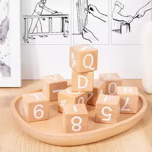 Alphabet Letters Stacking Blocks, 26 Wooden ABC Building Blocks For Toddlers, Number, Animals Icons On Every Side, Preschool Learning Educational Toys Montessori Sensory Toys For Kids