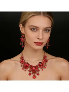 Luxury and extravagant rhinestone necklace and earring set for women, Western-style influencer wedding dress banquet accessories