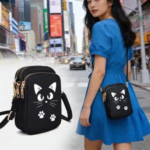Cute Cat Print Fashionable Crossbody Bag - Lightweight Phone Purse with Headphone Jack, Multi-Pocket Storage, 3 Colors, for Travel & Daily Commute, Perfect Gift