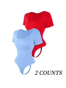 Women's Solid Square Neck Short Sleeve Shapewear Bodysuit, Body Shaping Compression, Tummy Control Butt Lifting Button Closure Crotch Shaper, Women's Waistband Shaping Bodysuit for All Seasons