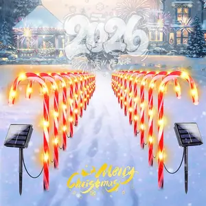 24-Pack Solar Christmas Candy Cane Lights, Solar Pathway Lights Waterproof, Christmas Decorations Outdoor with 8 Modes for Party Patio Garden Lawn Yard Decor