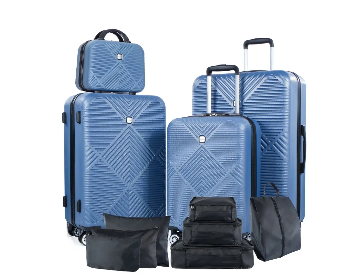 11 Piece Hardshell Luggage Set, 20/24/28 Inch Carry On Spinner Suitcase with Packing Cubes Toiletry Bag, Lightweight Durable Travel Suitcase Smooth Rolling Wheels,Blue