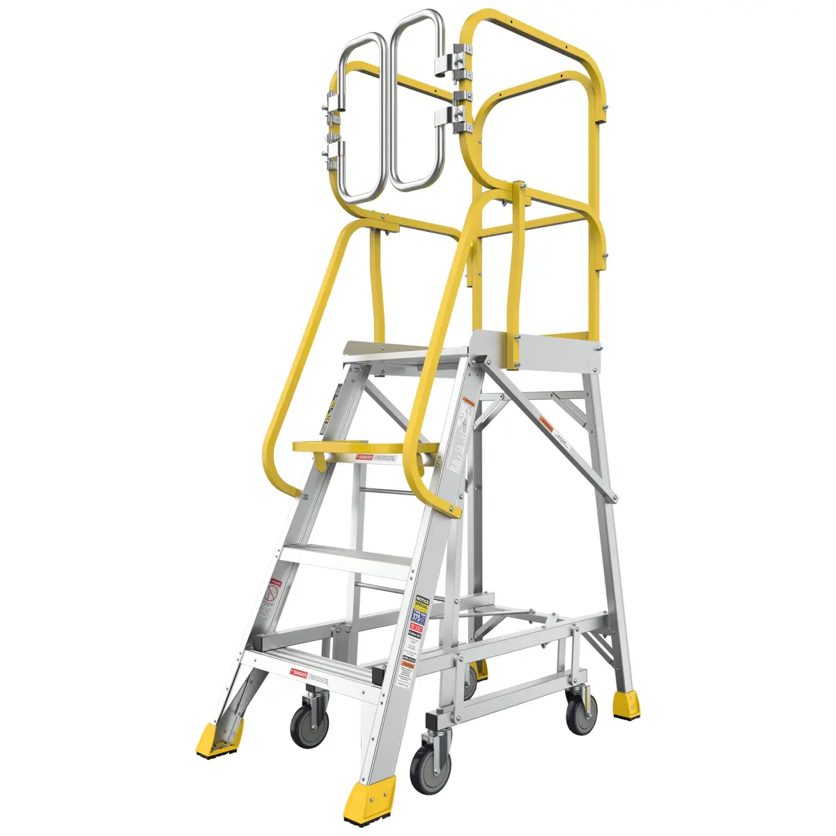 Heavy Duty Aluminum Platform Ladder, 45.7 x 26.8 x 78.74 in, 375 lbs Capacity, Large 20 x 24 in Work Platform with 360° Guardrail, Wide Anti-Slip Steps, Wheels and Push Handle, Professional Rolling Safety Ladder