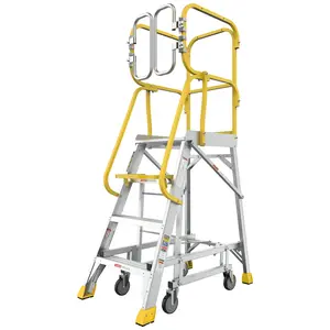 Heavy Duty Aluminum Platform Ladder, 45.7 x 26.8 x 78.74 in, 375 lbs Capacity, Large 20 x 24 in Work Platform with 360° Guardrail, Wide Anti-Slip Steps, Wheels and Push Handle, Professional Rolling Safety Ladder