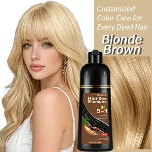 5-in-1 Blonde Brown Hair Dye Shampoo, Herbal Semi-Permanent Hair Color for Gray Coverage, Moisturizing & Nourishing Formula, Instant Hair Coloring for Women & Men, Easy Home Use, Travel Size 200ml