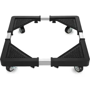 Mini Fridge Stand with 4 Locking Wheels 17.7"-25.6" Adjustable  Washing Machine Stand Basefor Furniture Portable Refrigerator Dryer StandBlack