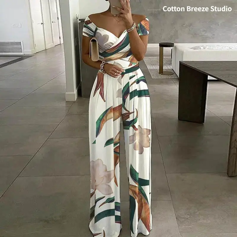 New women's elegant one-shoulder fashion printed high-waisted jumpsuit