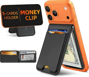 Magsafe Wallet with Money Clip, Strongest Magnetic Wallet for iPhone 17/16/15/14/13/12 Series, Adjustable Stand, ID Window, 5 Card Holder, Vegan Leather, Not for 13/12 Mini, Black Carbon Fiber