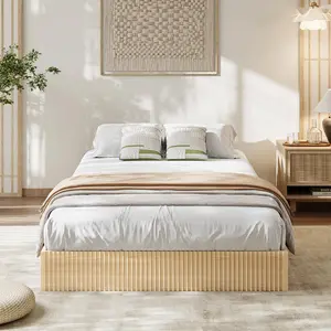 Garvee Twin Size Wood Platform Bed Frame, Wave Design Wooden Bed Frame Without Headboard, Low Profile BedFrame, Noise-Free, Easy Assembly, No Box Spring Needed, Natural