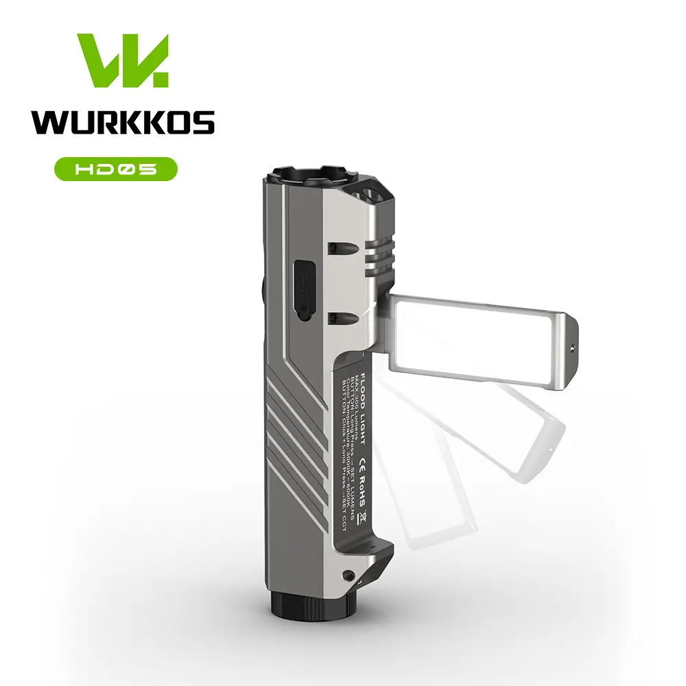 Wurkkos HD05 Flat EDC Flashlight, 3100 Lumens 4-in-1 Rotatable Side Light, Red Light & UV Beam, Type-C Rechargeable Tactical Work Light with Magnetic Tailcap, IPX6 Waterproof for Mechanic, Camping, Night Patrol and Outdoor Survival Gear Camp lantern