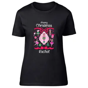 PERSONALISED MERRY CHRISTMAS NUTCRACKER BOW XMAS WOMENS T-SHIRT LADIES GIFT TEE