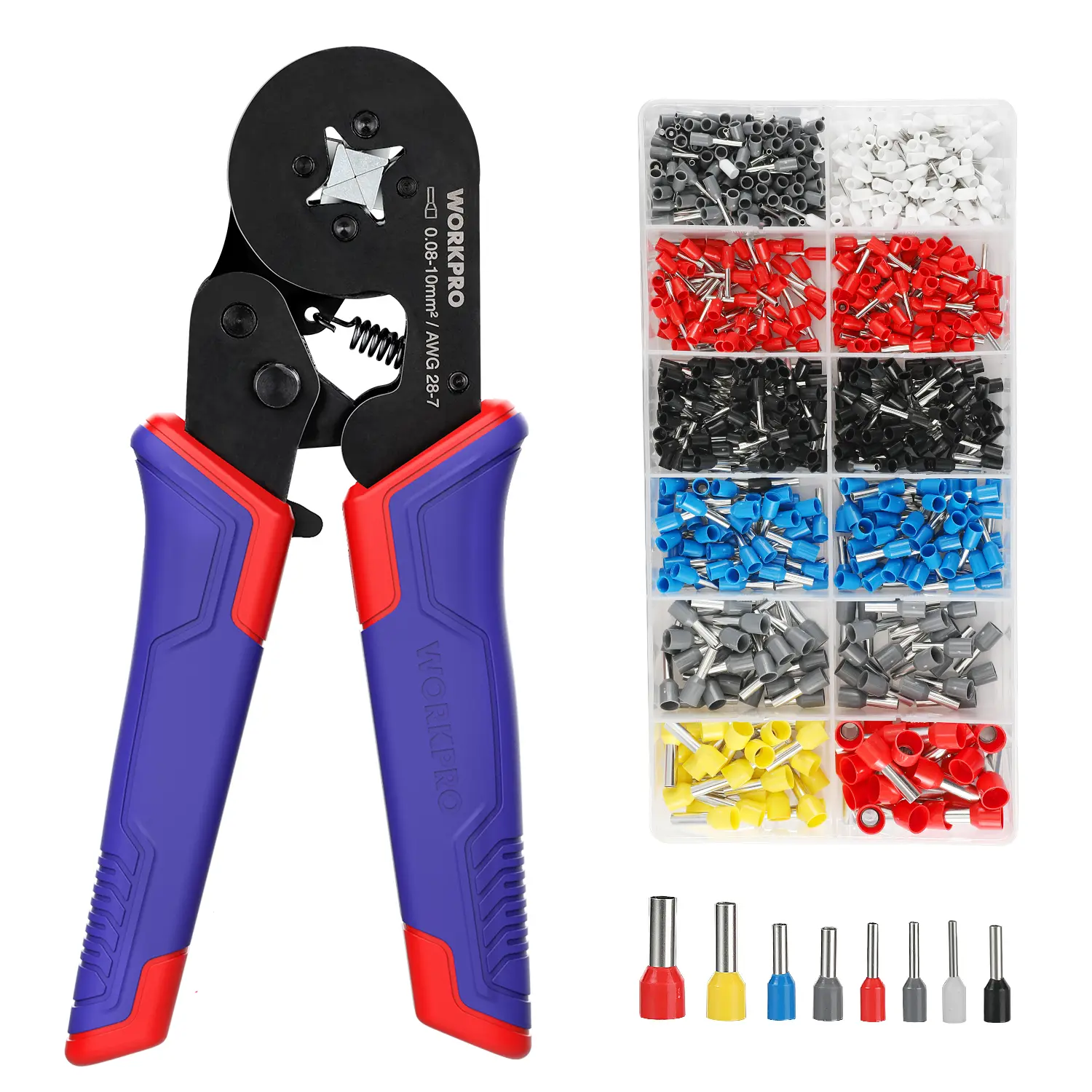 #fathersdaygift WORKPRO Ferrule Crimping Tool Kit, AWG 28-7 Self-adjustable Ratchet Wire Crimping Tool, Crimper Plier Set with 800 COUNTS Wire Terminals Crimping Connectors Wire End Ferrules