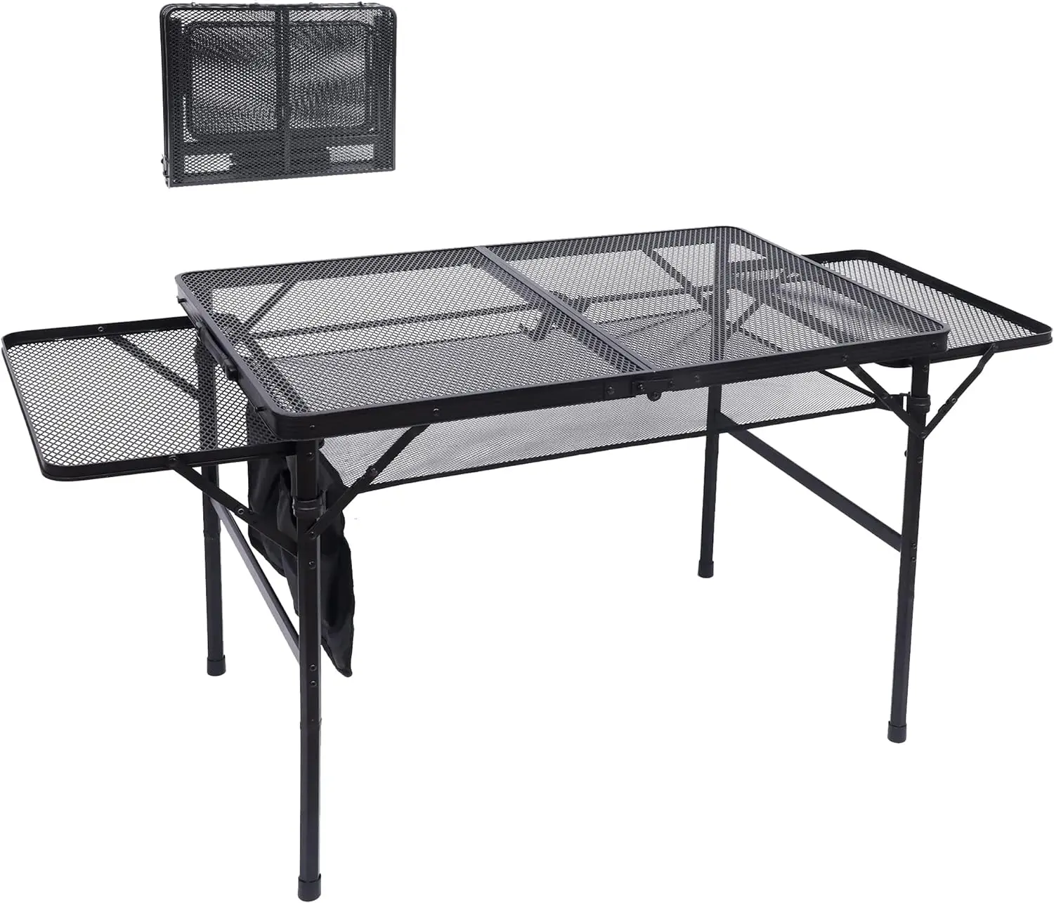 Grill Table, Outdoor Grill Table, Camping Table, Tailgate Table Adjustable Height & Width, Mesh Bag, Side-Pocket Lightweight, Carry Handle for Outdoor, Picnic, Beach, Indoor