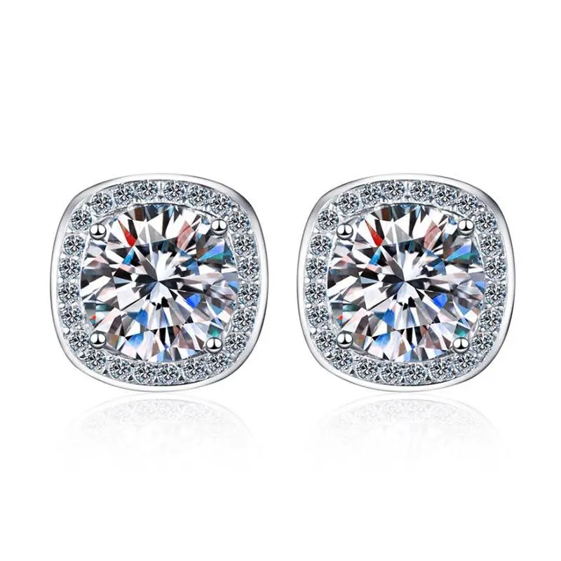 High Quality Halo Earrings with no Gaps Synthetic Moissanite Stud Earrings D Color VVS1 Hypoallergenic Unisex Square Earrings 5mm/6.5mm For Women Men