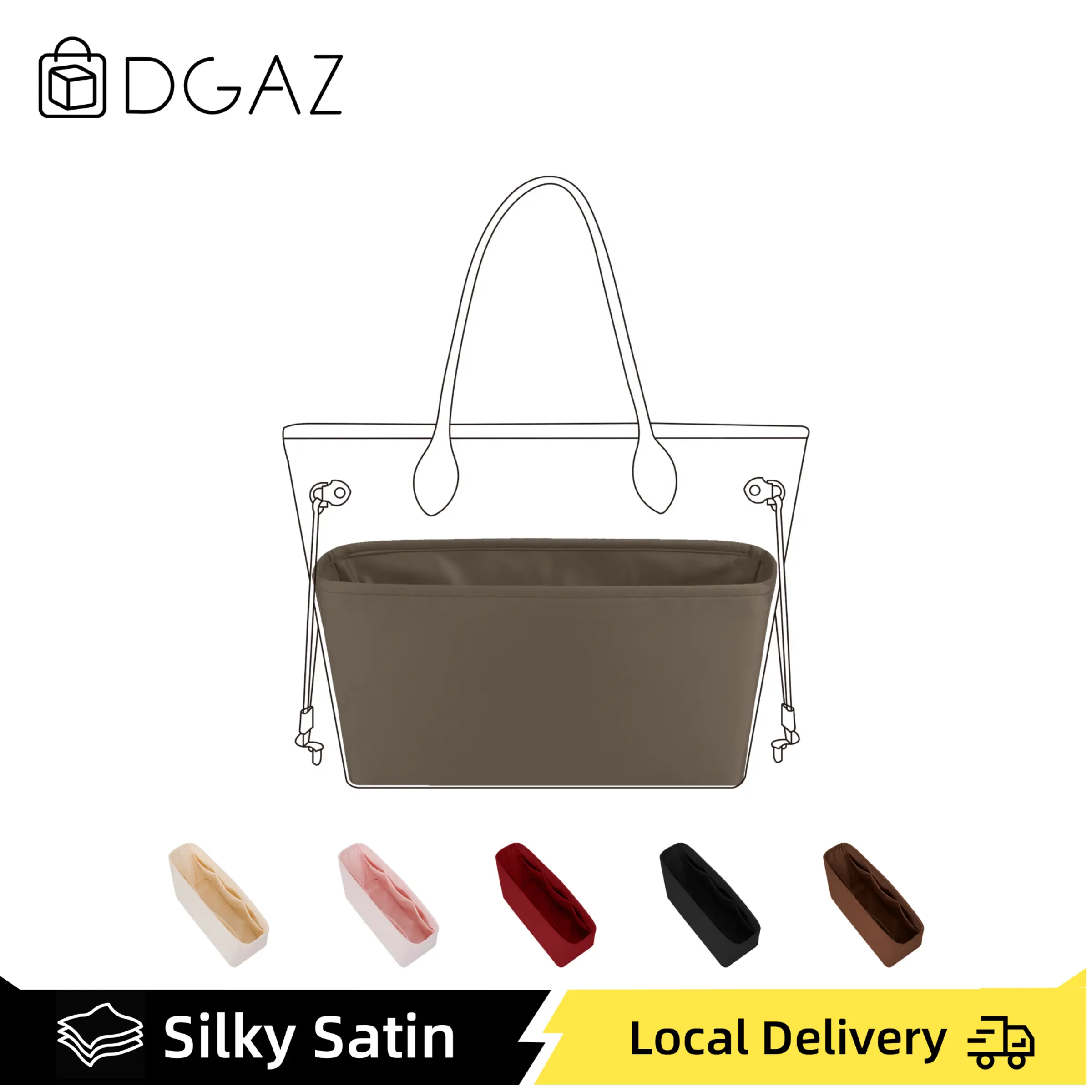 DGAZ Purse Organizer Insert Fits Neverfull-Mini/PM/MM/GM Bags，Silk Bag Organizer，Luxury Handbag & Tote Shaper Inner Pouch