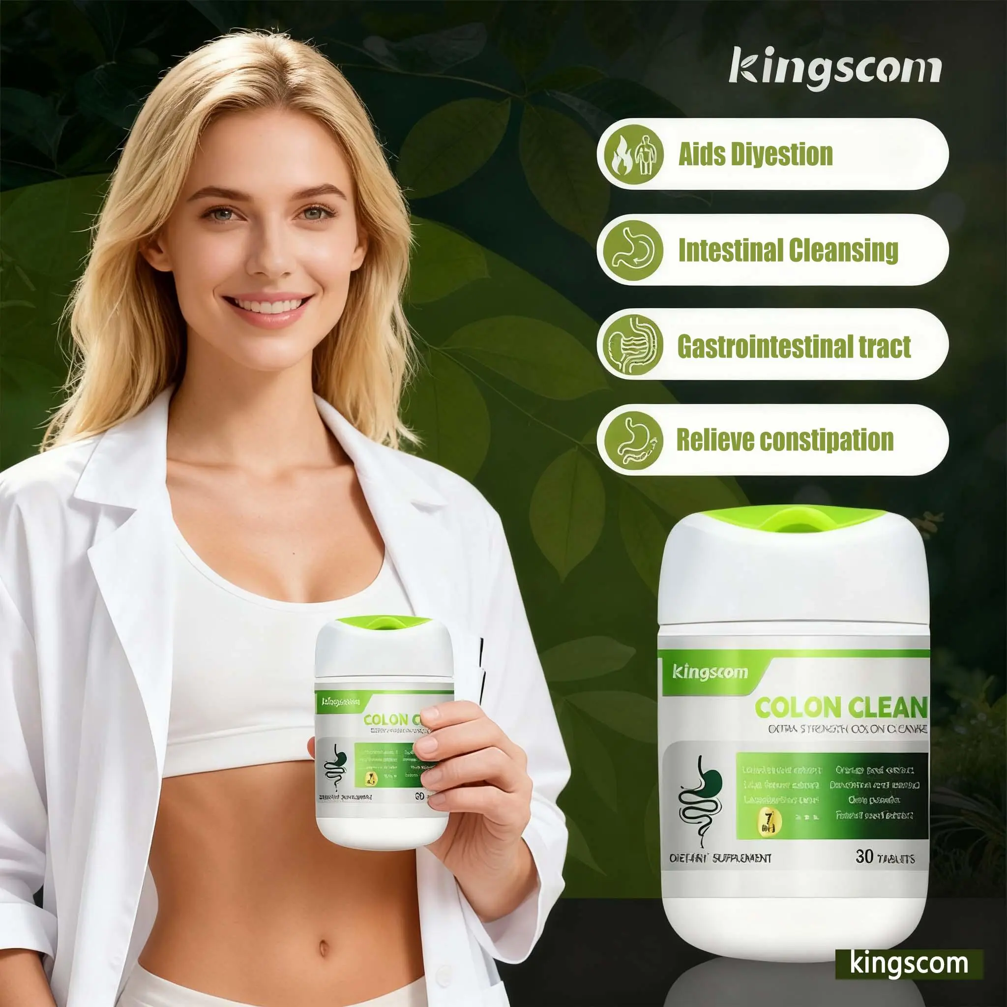 Kingscom Advanced Colon Cleanse - Gut Health & Detox Support | Gut and Colon | with Okra Fiber Formula & 60 Billion Probiotic - Support Bloating，Digestion & Immune Support for Men & Women，Healthcare  Optimum  Fitness