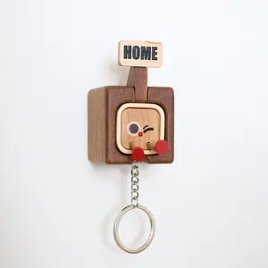 Home Tag Keychain, Original Design with High Quality Solid Wood Bag Charm Keychain Keyholder, Wall Mount Hook for Keys, Creative Wall Decoration, Gift for family
