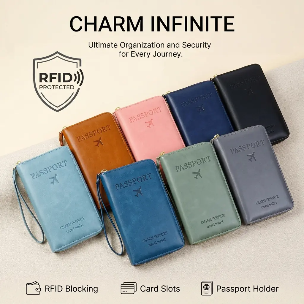 RFID Blocking Passport Wallet, Multi-Functional Zipper Travel Card Holder, Passport Cover & Card Organizer for Travel Essentials, Girls, Boys, Minimalist Decluttering, Unisex, Foldable, Lightweight, Pu Leather, Basic, Compact, Oblong, Built-In Organizer,