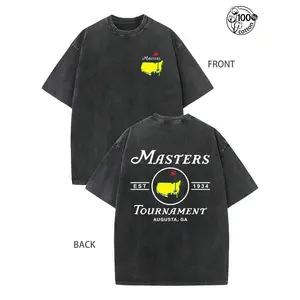 Masters Washed T-Shirt, Retro Golf Shirt, Men's Summer Fashion Daily Casual Wear, Wash Cotton Printed T-Shirts, Men's And Women's T-Shirts,Ball Sports T-Shirts, "THE MASTERS" Golf Pattern, The Ideal Choice For Golf Enthusiasts,Perfect Gifts
