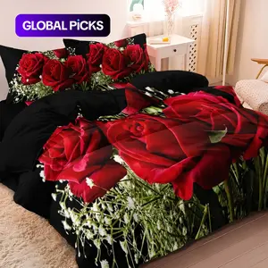 Rose Print Duvet Cover Set, 3 Counts/set Including（1 Duvet Cover & 2 Pillowcase，No Core） without Filler, Soft Comfortable Bedding Set for Home Bedroom