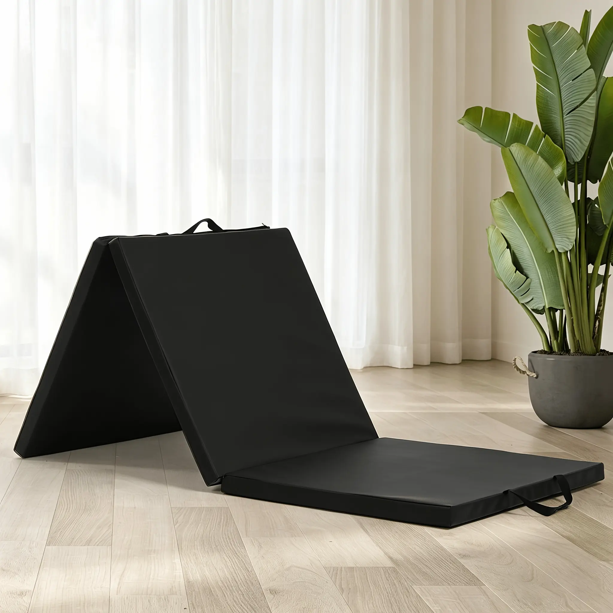 3-Fold Yoga Mat - Heavy-Duty High-Density -Tear & -Shock Exercise Mat with Carrying Handles, Tri-Fold Design for Easy Storage, Non-Slip Surface - Ideal for Home Gym, MMA, Wrestling, Stretching - Durable Gym & Training Mat for Men & Women