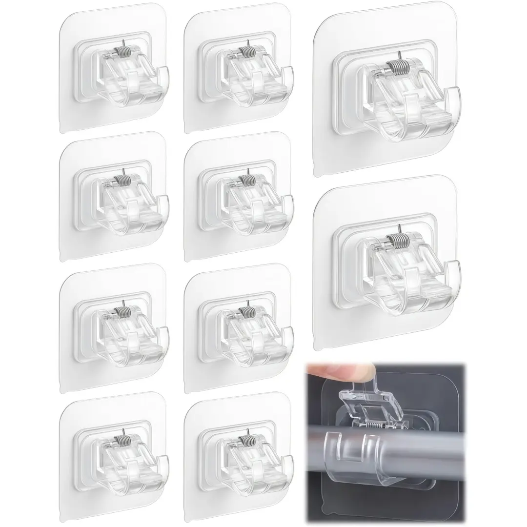 8pcs diamond free installation curtain rod hook, self-adhesive nail free curtain rod wall bracket, adjustable curtain towel holder fixing hook, suitable for home, bathroom, kitchen and hotel use (transparent version)
