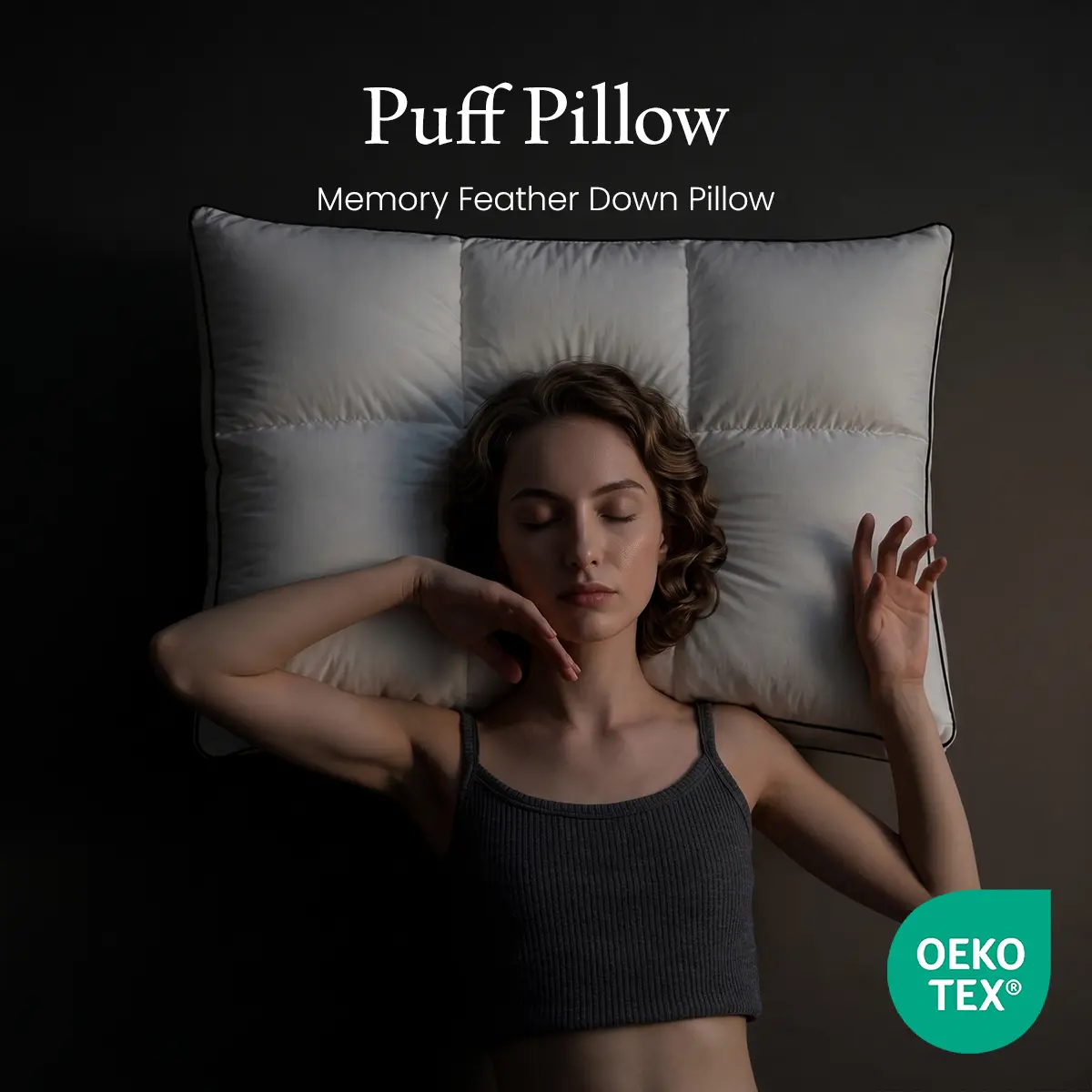 APSMILE Goose Down Puff Pillow The Pillow That's Almost Too Fluffy Premium Goose Down Fill Cloud-Like Softness Breathable Cotton Cover Suitable for All Sleep Positions Hotel Collection Comfort