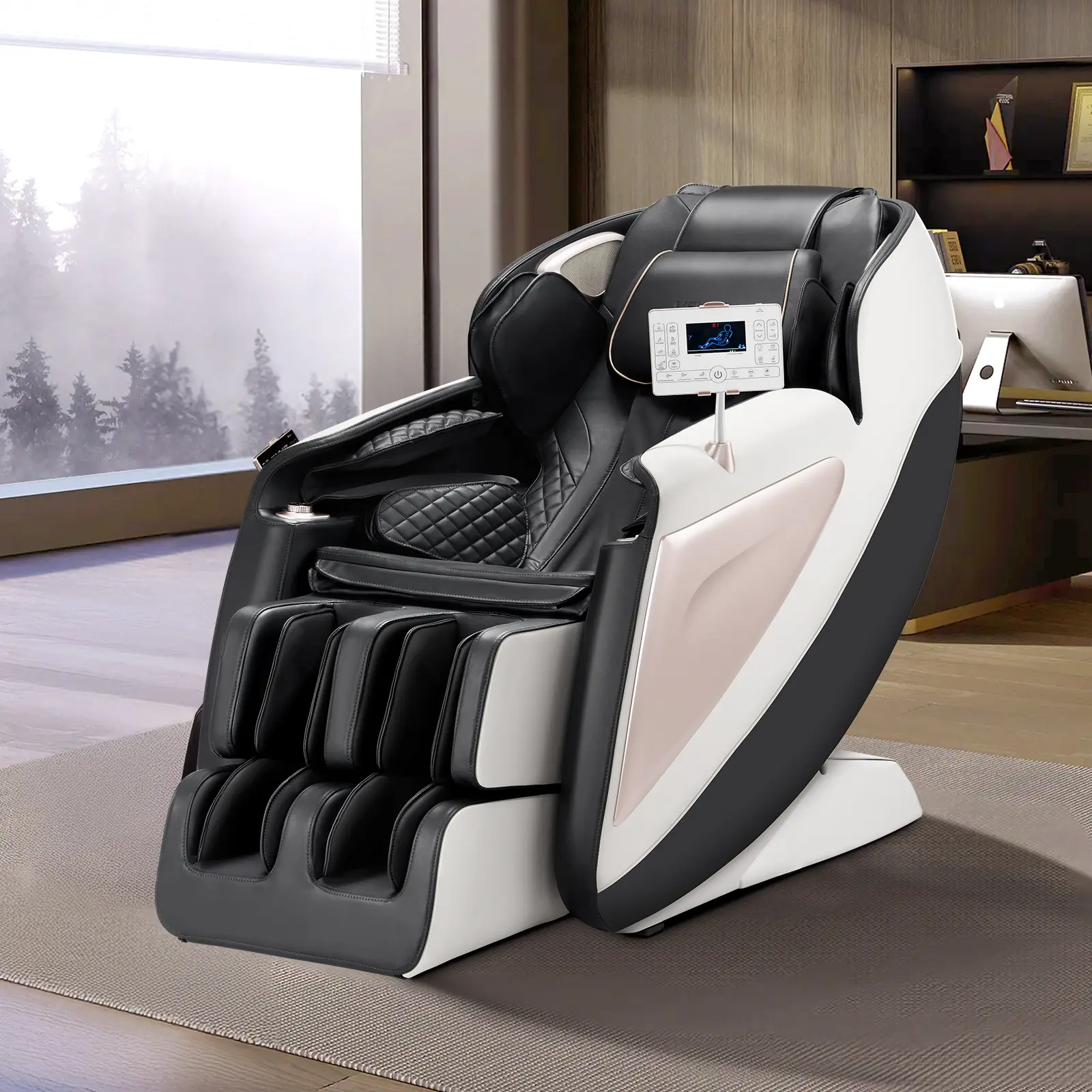 A full-body massage chair featuring an SL-track design and 3D zero-gravity reclining; it comes equipped with 18 automatic modes, a heating function, foot rollers, armrest controls, an LCD display, 36 airbags, and an extendable footrest—making it the perfe