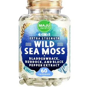 4-in-1 Organic Sea Moss Capsules, Wild Chondrus Crispus, Seamoss w/Bladderwrack + Burdock Root, Stronger Than Gel, Irish, Sebi Inspired Raw Powder in Pills, 500 mg Capsule (60 ct)