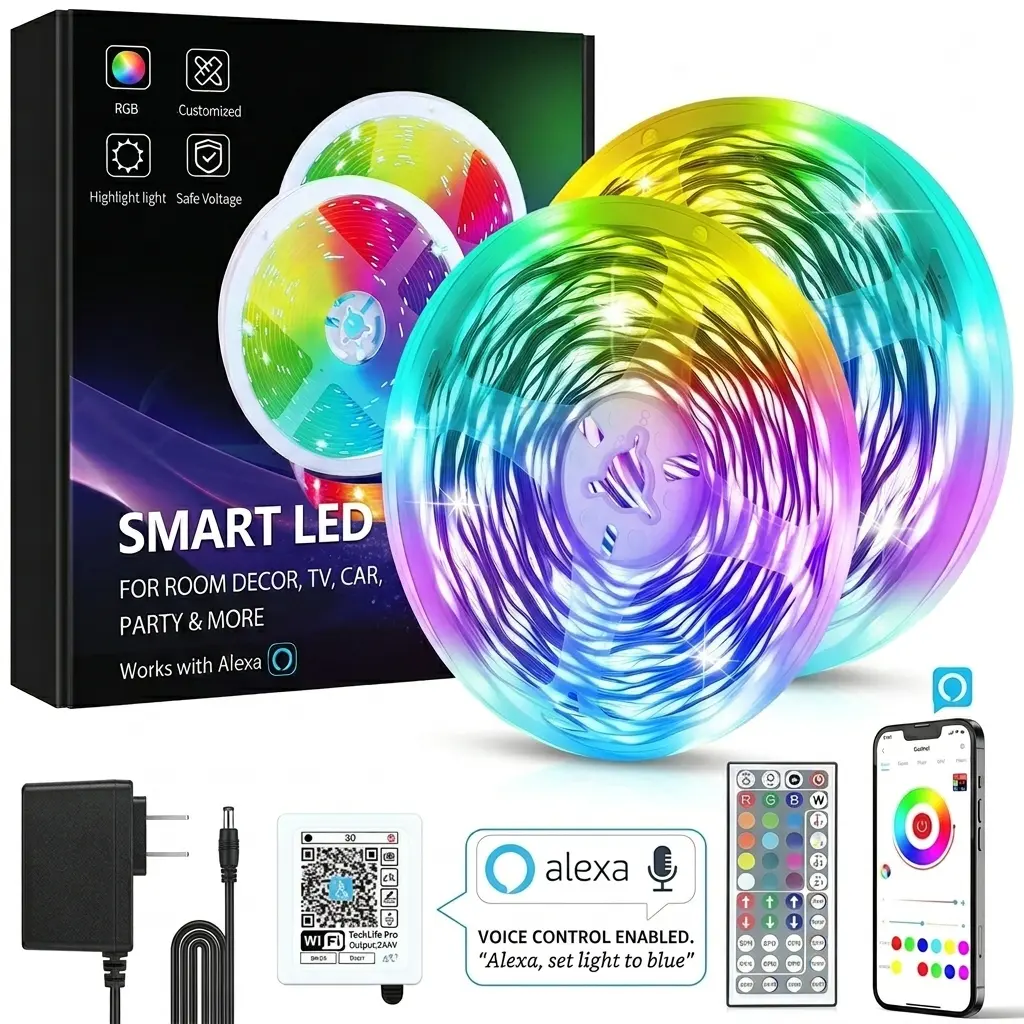 Smart WiFi LED Strip Lights (100FT/50FT) - Wireless RGB Cool Rhythm Lights, Works with Alexa & Google Assistant, Decor for Bedroom, Party Decor Home Festive Supplies