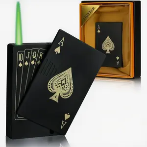(Manual butane refilling required )Jet Torch Lighter Ace Card Lighters Green Flame Refillable Butane Lighters Ace of Spades Cool Lighter Adjustable Windproof Poker Lighter (Without Gas)