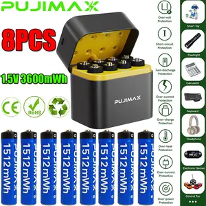 PUJIMAX Rechargeable AAA Batteries Lithium 1512mWh High Capacity 1.5V Lithium Triple AAA Batteries with USB-C Fast Charger,1000+ Cycles, Eco-Friendly for Remote, Mouse, Toys, Flashlights,8 Pack